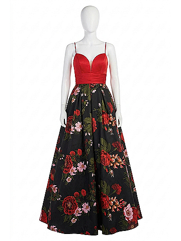 Rachel Allan Floral Jacquard Ballgown in Red/Multi (view 1)