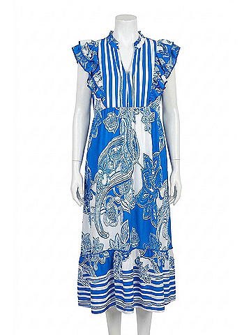 Umgee Mixed Print Two Tone Maxi Dress in Blue (view 1)