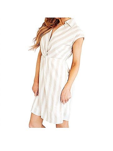 Andree by UNIT Twisted And Tailored Striped Dress in Beige (view 2)