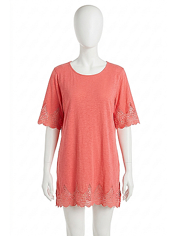 Umgee Tunic Plus Dress With Crochet Trim in Coral (view 1)