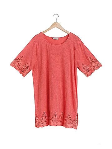 Umgee Tunic Plus Dress With Crochet Trim in Coral (view 2)