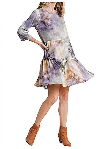 Umgee Marbled Tie Dye Knit Dress in Purple & Orange (view 2)