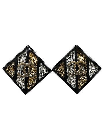 Chanel CHANEL 16C Coco Mark Square Earrings, Black, Women's (view 1)