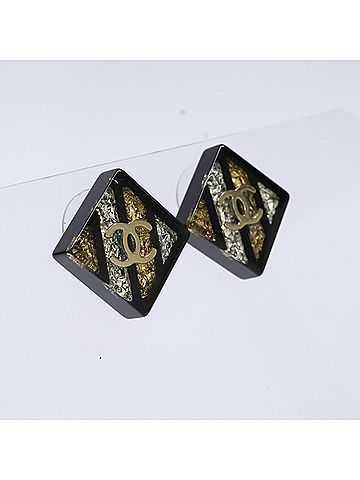 Chanel CHANEL 16C Coco Mark Square Earrings, Black, Women's (view 2)