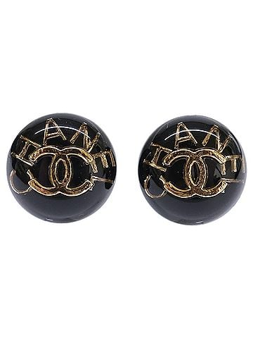 Chanel CHANEL D22A Coco Mark Resin Metal Earrings, Black Gold, Women's (view 1)