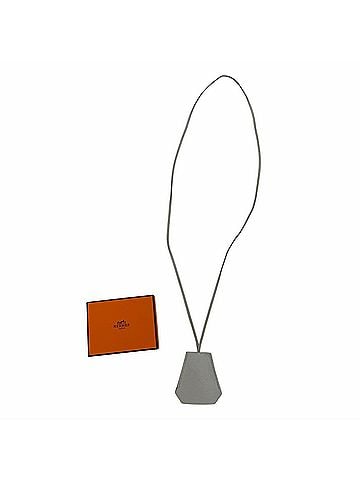 Hermès HERMES Vintage Clochette Charm Leather Silver Hardware Necklace Light Blue ?F Stamp Made in France Women's with Box (view 2)