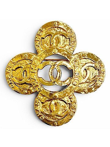 Chanel CHANEL Vintage 28 Coco Mark Flower Motif Brooch, Gold, Made in France, Women's, Highly Recommended ? (view 1)