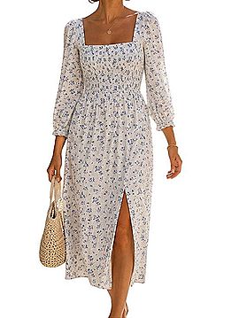 House of Harlow 1960 Blue Floral  Linen Blend Smocked  Casual Dress (view 1)