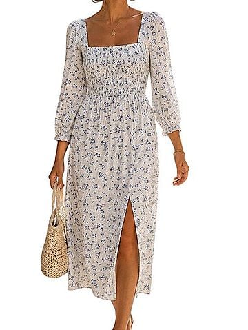 House of Harlow 1960 Blue Floral  Linen Blend Smocked  Casual Dress (view 1)