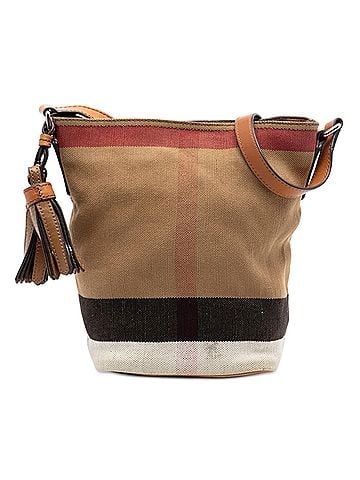 Burberry Mini Mega Check Canvas Ashby Tassel Bucket Bag (view 1)