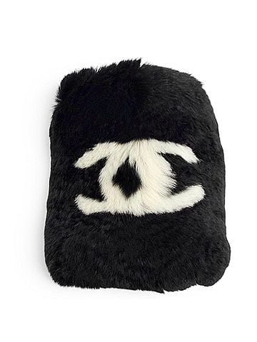 Chanel CHANEL Coco Mark Lapin Fur Wristband Bangle Bracelet, Black & White, Made in France, Women's, Comes with Box, Highly Recommended! (view 1)
