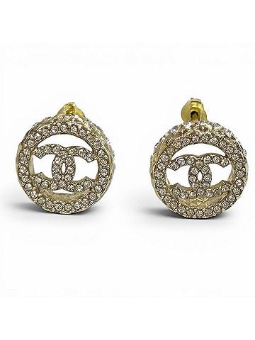 Chanel CHANEL B22S AB8304 Rhinestone Coco Mark Quilted Earrings, Gold, Made in Italy, Women's, with Box and Dust Bag. (view 1)