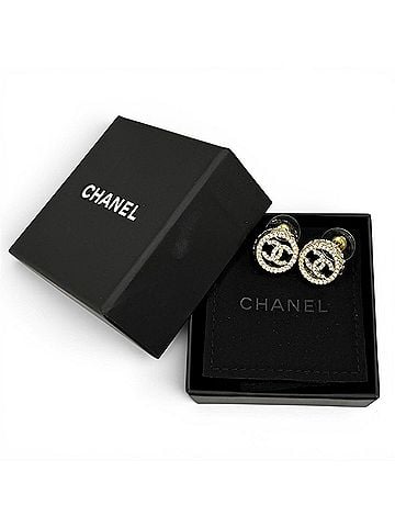 Chanel CHANEL B22S AB8304 Rhinestone Coco Mark Quilted Earrings, Gold, Made in Italy, Women's, with Box and Dust Bag. (view 2)