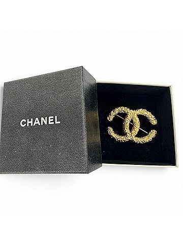 Chanel CHANEL Vintage 93A Coco Mark Lava Brooch, Gold, Made in France, Women's, with Box (view 2)