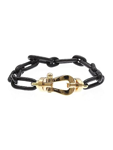 Fred Fred Force 10 LM Isetan Limited Edition Pink Gold (18K),Leather No Stone Charm Bracelet Pink Gold,Black (view 1)