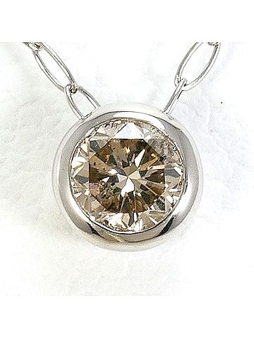 Unbranded PT900 Platinum / PT850 Necklace with Brown Diamond (0.13ct), Total Weight 0.8g, 39cm, Like New Condition. (view 1)