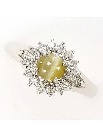 Unbranded PT900 Platinum Ring, 1 Chrysoberyl Cat's Eye Stone, 0.68ct Diamond, 0.29ct Total Weight 4.0g, Like New Condition. (view 1)