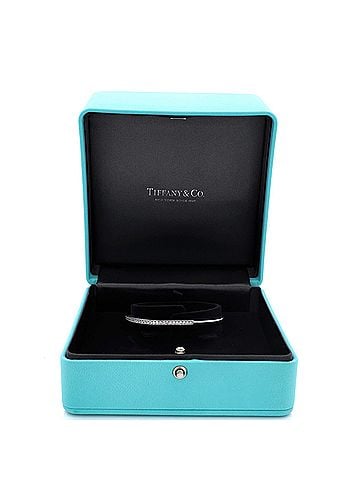 Tiffany & Co. Lock Bangle Bracelet 18K White Gold with Half Pave Diamonds Narrow (view 2)