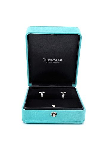 Tiffany & Co. T1 Huggie Hoop Earrings 18K White Gold with Half Pave Diamonds (view 2)