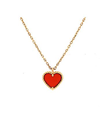 Van Cleef & Arpels Sweet Alhambra Heart Pendant Necklace 18K Rose Gold and Carnelian (view 1)