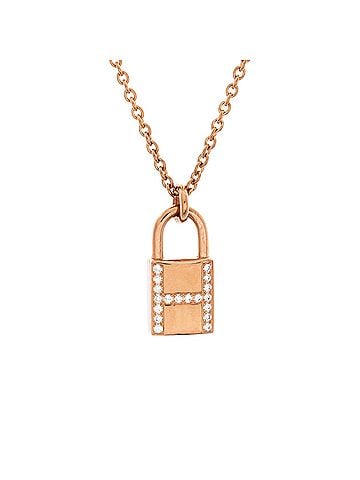 Hermès Amulettes Cadenas Pendant Necklace 18K Rose Gold with Diamonds (view 1)