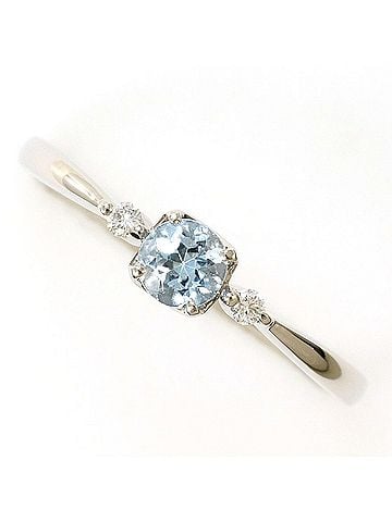 Unbranded PT900 Platinum Ring, 1 piece, Aquamarine 0.218ct, Diamond 0.03ct, Total Weight 2.2g, Like New Condition. (view 1)