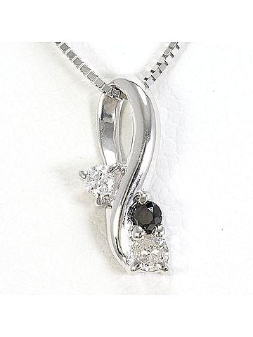 Unbranded K10 10K WG White Gold Necklace with Black Diamond (0.10ct), Total Weight 1.1g, 40cm, Like New Condition (view 1)