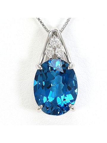 Unbranded PT900 Platinum / PT850 Necklace with Blue Topaz and Diamond (no carat markings). Total weight 3.5g. 40cm. Like new condition. (view 1)