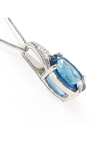 Unbranded PT900 Platinum / PT850 Necklace with Blue Topaz and Diamond (no carat markings). Total weight 3.5g. 40cm. Like new condition. (view 2)
