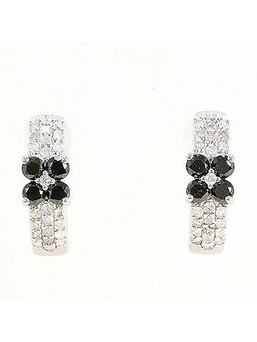 Unbranded K14 14K WG White Gold Earrings with Black Diamond (no carat marking) and marking). Total weight 2.0g. Jewelry in like-new condition. (view 1)