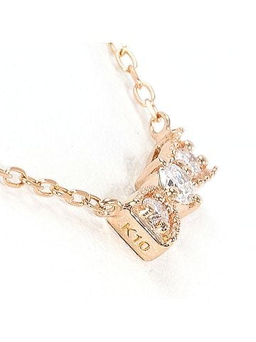 Unbranded K10 10K PG Pink Gold Necklace with Diamond (no carat marking), Total Weight 0.9g, 41cm, Like New Condition. (view 2)