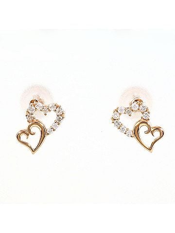 Unbranded K10 10K Pink Gold Earrings with 0.06ct Diamonds, Total Weight 0.5g, Like New Condition. (view 1)