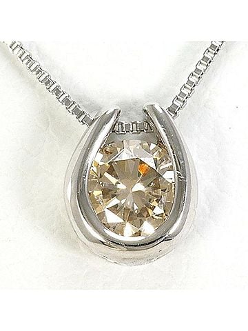 Unbranded PT900 Platinum PT850 Necklace with Brown Diamond (0.20 carat), Total Weight Approx. 1.4g, 39cm, Jewelry, Used, Like New Condition (view 1)