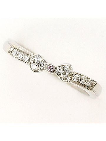 Unbranded PT900 Platinum Ring with Pink Diamond, Diamonds (total 0.08 carats), and Blue Diamond. Total weight approximately 2.7g. Jewelry, pre-owned, like new condition. (view 1)