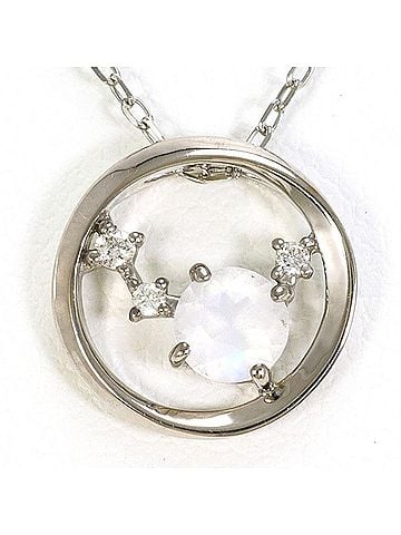 Unbranded K10 10K WG White Gold Necklace with Blue Moonstone and Diamond. Total weight approximately 1.3g. Approximately 40cm. Jewelry. Used, like new condition. (view 1)
