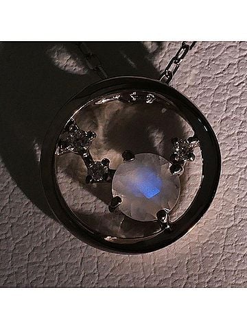 Unbranded K10 10K WG White Gold Necklace with Blue Moonstone and Diamond. Total weight approximately 1.3g. Approximately 40cm. Jewelry. Used, like new condition. (view 2)