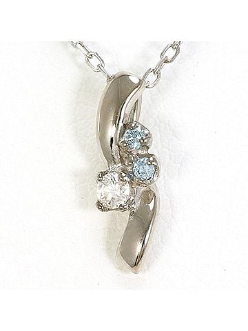 Unbranded K10 10K WG White Gold Necklace with Blue Diamonds (Total 0.05g), Total Weight Approx. 1.0g, 40cm, Jewelry, Used, Like New Condition (view 1)