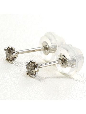 Unbranded PT900 Platinum Earrings with 0.05g Diamonds x 2, Total Weight Approx. 0.4g, Used Jewelry, Like New Condition (view 1)