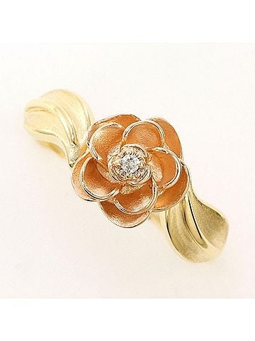 Unbranded 10K YGPG Ring with Diamond, Total Weight Approx. 1.8g, Used Jewelry, Like New Condition (view 1)