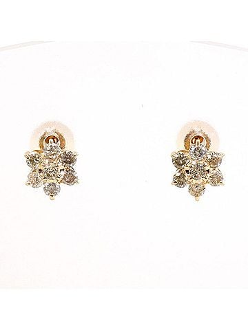 Unbranded K14PG earrings with 0.20 carat diamonds x 2, total weight approximately 0.5g, pre-owned, like new. (view 1)