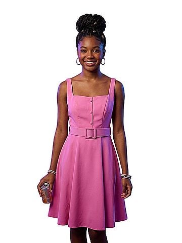 Mac Duggal Pink Belted A Line Ileena Cocktail Dress (view 1)
