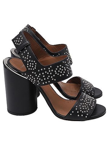 Givenchy Givenchy Studded Ankle Strap Block-Heel Sandals in Black Leather (view 1)