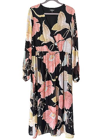 Lulus Wondrous Water Lilies Black Floral Long Sleeve Midi/Maxi Cocktail Dress (view 1)