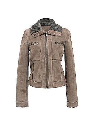 Theory  Theory Zipped Shear-Lined Jacket with Pockets in Brown Suede (view 1)