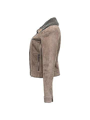Theory  Theory Zipped Shear-Lined Jacket with Pockets in Brown Suede (view 2)