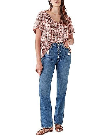 Faherty Florence Peasant Earth Block Print Short Sleeve Blouse (view 1)