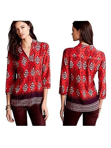 Anthropologie Maeve Woodland Walk 3/4 Sleeve Blouse (view 1)