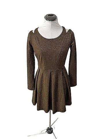 Urban Outfitters Cooperative Gold Shimmer Mini Dress Casual Dress (view 1)