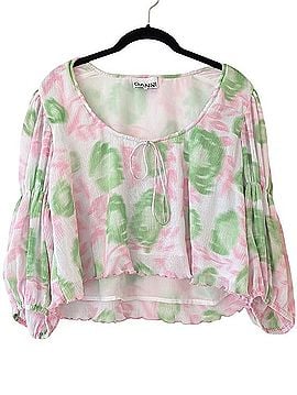 Ganni Floral-Print Pleated Georgette Blouse Short Sleeve Blouse (view 1)