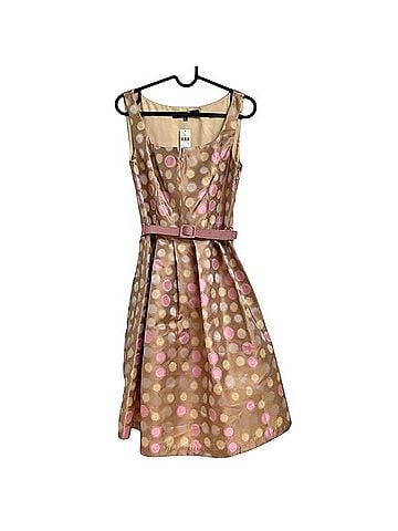 Eva Franco Sleeveless Gold Pink Polka Dot Belt Dress Cocktail Dress (view 1)